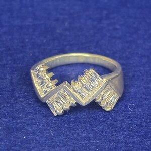 Silver Geometric Ring with Clear Stones